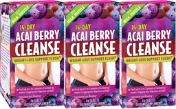 Applied Nutrition 14-Day Acai Berry Cleanse - 56 Tablets, Pack of 3 - Weight-Loss Support Flush + Milk Thistle - 84 Total Servings