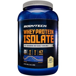 BodyTech Whey Protein Isolate Powder, Vanilla Flavor, 25g Protein per Serving, High Concentrated Protein Powder with Amino Acids & BCAAs for Men and Women, Gluten Free, 3 lbs, 47 Servings