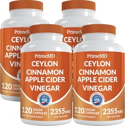 5-in-1 Ceylon Cinnamon Capsules 2355mg - Ceylon Cinnamon and Apple Cider Vinegar Capsules - Turmeric and Panax Ginseng - Cinnamon Supplements with Bioperine (120ct, Pack of 4)
