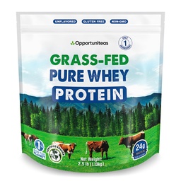 Opportuniteas Grass Fed Whey Protein Powder Concentrate - 1 Ingredient - Pure Protein Supplement for Drink, Smoothie, Shake, Cooking & Baking - Non GMO, Hormone Free & Gluten Free - 2.5 lbs