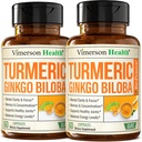 Ginko Biloba Capsules with Ginkgo Biloba 120mg & Organic Turmeric for Joint Support, Focus and Brain Health – Gingo Biloba Supplement with Black Pepper (Bioperine) for Max Absorption – 2 Pack