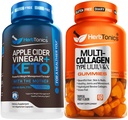 Herbtonics Apple Cider Vinegar Capsules Plus Keto BHB | Fat Burner & Weight Loss Supplement for Women & Men - Multi Collagen Gummies Type 1,2,3,5 & 10 with Biotin for Hair Growth, Skin, Nails