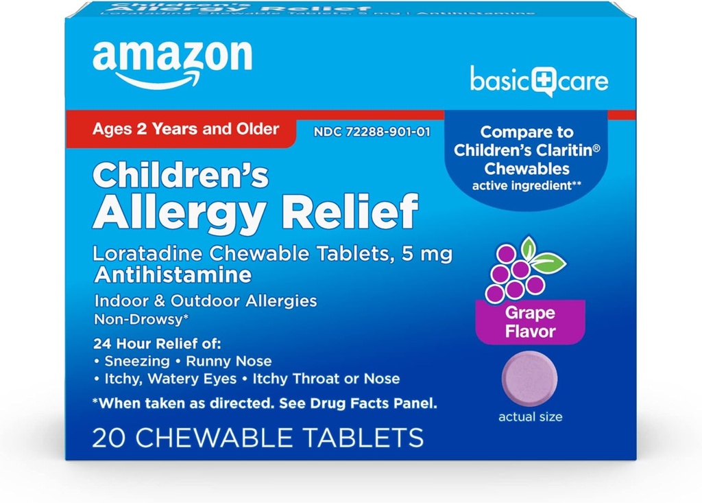 Basic Care Children's Allergy Relief, Loratadine Chewable Tablets, 5 mg ...