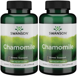 Swanson Chamomile Stress Support - Made with German Chamomile Flower - Herbal Supplement to Promote Stress, Relaxation and Sleep Support - Helps Easy Body and Mind - (120 Capsules), 2 Pack