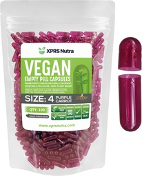 XPRS Nutra Size 4 Empty Capsules - 100 Count Small Empty Vegan Capsules - Vegetarian Pills - DIY Vegetable Capsule Filling - Fillable Do-It-Yourself Veggie Caps for Supplements (Purple Carrot)