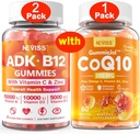 NEVISS 2Pack Vitamin ADK with B12 Gummies + 1Pack CoQ10-250mg Filled Gummies