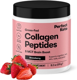 Perfect Keto Collagen Peptides Protein Powder with MCT Oil, Hydrolyzed Collagen, Type I & III Supplement, Gluten Free Grass Fed, Low Carb, Keto Coffee Creamer, Collagen for Women & Men, Strawberry