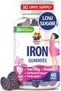 SUNNY SAM Iron Gummies for Kids & Adults - Iron Vitamins with Vitamin C, 10mg per Serving - Chewable Fruit Gummy for Immune Support Red Blood Cell Production