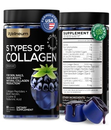 Collagen Peptides Gummies Sugar Free 3000mg Multi Collagen Blend for Hair Skin & Nails Support + 2500mg Keratin + 5000mcg Biotin, Hyaluronic Acid, Vitamin C & Zinc, 60 Gummies (Packaging May Vary)
