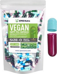 XPRS Nutra Size 0 Empty Capsules - 1000 Count Empty Vegan Capsules - Vegetarian Pills- DIY Vegetable Capsule Filling- Veggie Pill Caps for Do-It-Yourself Supplements (Multi Color)