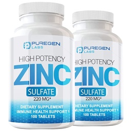Puregen Labs Zinc Sulfate 220 mg Dietary Supplement Tablets - 100 Count (Pack of 2)