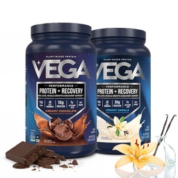 Vega Protein + Recovery, Chocolate & Vanilla Variety – 30g Vegan Protein, Dairy & Gluten Free, Probiotics, NSF Certified, Chocolate 1.8 lbs (19 Servings) & Vanilla 1.8 lbs (20 Servings)