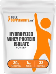 BulkSupplements.com Hydrolyzed Whey Protein Isolate Powder - Whey Isolate Protein - Unflavored & Gluten Free, 30g per Serving, 1kg (2.2 lbs) (Pack of 1)