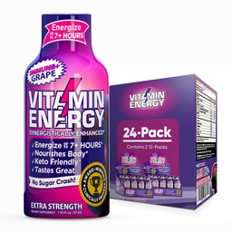 Vitamin Energy Immune+ Extra Strength Energy Shot Grape 24 Pack, 260mg Natural Caffeine, B-Vitamins, Citicoline, Green Tea, Immunity & Focus Support, Zero Sugar, Gluten-Free 1.93 fl oz