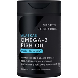 Sports Research® Omega-3 Fish Oil 1250mg from Wild Alaska Pollock, 90 Count