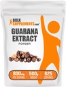 BulkSupplements.com Guarana Extract Powder - Natural Caffeine Supplement, from Guarana Seed, Guarana Powder - Gluten Free, 800mg per Serving, 500g (1.1 lbs) (Pack of 1)