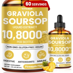 Graviola Soursop Leaf Extract Liquid - Soursop Bitters Liquid, Support Immune, Relax, Liver and Sleep, Sugar & Alcohol-Free, Highly Absorbable Formula, Pineapple Flavor, 2 Fl Oz