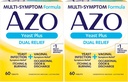 AZO Yeast Plus Dual Relief Tablets, Yeast Infection and Vaginal Symptom Relief, Relieves Itching & Burning, 60 Count (Pack of 2)