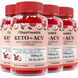 Apple Cider Vinegar Gummies, Max Strength 2000mg ACV Gummy with Probiotics, B12 and Keto Support, For Digestion, Metabolism, Detox, Gut & Immune Health, Gelatin-Free, Non-GMO, 240 keto acv gummies