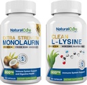 Natural Cure Labs Bundle: Extra Strength Monolaurin 800mg + Clean L-Lysine 600mg
