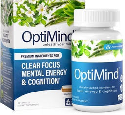 Optimind Brain Supplement for Memory and Focus, Nootropic with Synapsa®, Phosphatidylserine, Vitamin B1 B12, Non-GMO, Mental Clarity, Cognitive Support, Clinically Studied Ingredients, 32 Capsules