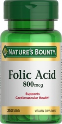 Nature's Bounty Folic Acid Supplement, Supports Cardiovascular Health, 800mcg, 250 Tablets