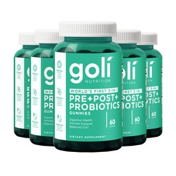 Goli Pre Pro Postbiotic Gummies - Worlds First 3-in-1 Formula with DE111 Probiotics, XOS Prebiotics, MCC1849 Postbiotics - Vegan, Non-GMO, Gluten-Free, 300 Count (5 Pack)