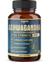 Ashwagandha Extract Capsule - Great Strength - 5in1 Blended Ginger, Turmeric, Rhodiola Rosea & Black Pepper - 90 Capsules for 3 Months - Strength, Spirit & Immune Support
