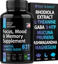 Brain Supplements for Memory and Focus - Ashwagandha, L Theanine, Rhodiola Extract, GABA, 5HTP - Nootropic, Mood Support & Cortisol Supplement - Magnesium Oxide, Mucuna Pruriens - 60 Capsules