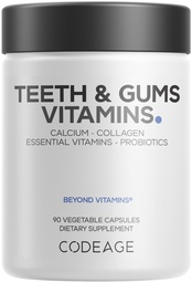 Codeage Teeth & Gums Vitamins + Oral Probiotics Supplement for Mouth - Whole Food Calcium, Collagen, Potassium, Vitamin C, D3, K2, Zinc – Oral Care & Dental Multivitamin Supplements - 90 Capsules
