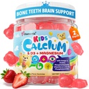 Calcium Gummies + Vitamin D3 K2 & Magnesium for Kids & Teens, w/Calcium Citrate Calcium Algae Milk Calcium, Omega-3, Vitamins A, C, Choline, Zinc, Vitamins Gummies for Bone, Grôwth & Brain, 2 Pack