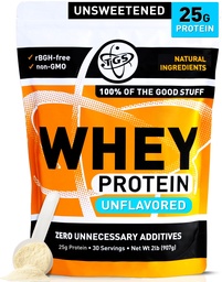 TGS Nutrition Whey Protein Powder Unflavored, Unsweetened - No Artificial Ingredients for Men & Women - 2lb Soy-Free, No Gluten, Keto Friendly - Post Workout Muscle Recovery
