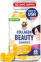 SUNNY SAM Biotin Collagen Gummies for Women & Girls - Low Sugar 60 Chewable Beauty Collagen Gummies for Enhanced Hair Skin and Nails - Biotin, Vitamin A, Zinc Supplement - Natural Lemon Flavor