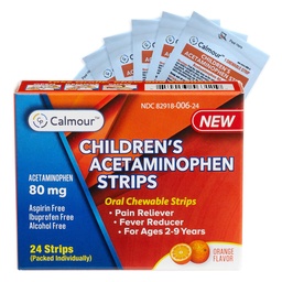 Children's Acetaminophen 24 Strips | Pain Reliever & Fever Reducer | Fast-Acting Support for Cold & Flu Symptoms | Oral Chewable Strips for Kids Ages 2-9 | Travel Size, Orange Flavor