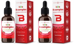 NutraChamps Vitamin B Complex for Kids, B1, B2, B3, B6, B7, B9 & Methyl B12, Kids B Complex Liquid Drops Supplement, Energy, Focus, Metabolism, Natural Berry, 120 Servings, 4 Month Supply (Pack of 2)