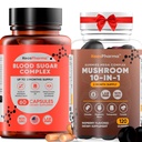 Bundle with Supplements Blood Sugar Complex, 60 Capsules, Up to 2 Months Supply with Mg, Cinnamon, Zinc, Vitamin C,E, Biotin and Other with Mushroom Lions Mane Gummies 120x pcs 10-in-1