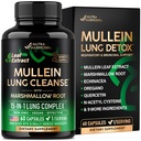 Mullein Lung Detox - Mullein Leaf 10:1 Extract - Marshmallow Root | Echinacea | Oregano | Quercetin | NAC - 15-in-1 Lung Support & Cleanse for Smokers Supplement - Made in USA - As Drops - 60 Capsules