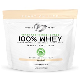 Muscle Feast 100% Grass Fed Whey Protein Powder, All Natural, Hormone Free Paure Raised Whey Protein Powder for Women & Men - Whey Concentrate, Isolate & Hydrolyzed Protein Powder Blend - Vanilla, 5lb