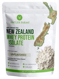 Antler Farms - 100% Grass Fed New Zealand Whey Protein Isolate, Unflavored, 2 lbs - Pure and Clean, 2 Ingredients, Delicious, Cold Processed