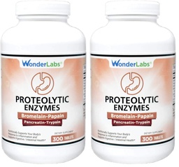Wonder Laboratories Proteolytic Enzymes | Bromelain Papain Pancreatin Trypsin 550 mg Total with Standardized Amylase, Lipase, and Protease, 300 Tablets (Pack of 2)