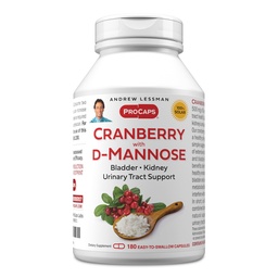 ANDREW LESSMAN Cranberry with D-Mannose - 180 Capsules - Supports Bladder, Kidney and Urinary Tract Health. High Potency Standardized Cranberry Concentrate and D-Mannose. Easy to Swallow Capsules
