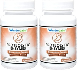Wonder Laboratories Proteolytic Enzymes | Bromelain Papain Pancreatin Trypsin 550 mg Total with Standardized Amylase, Lipase, and Protease, 100 Tablets (Pack of 2)
