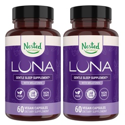 Nested Naturals Luna Sleep Aid - Non-Habit Forming Natural Sleeping Pills for Adults with Naturally Sourced Ingredients - Valerian Root, Melatonin, Chamomile, Lemon Balm, and More - 120 Vegan Capsules