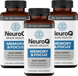 NeuroQ Memory & Focus - Boosts Cognitive Performance & Brain Function - Neuroprotective Formula by Dr. Dale Bredesen - Gotu Kola Ginkgo Phosphatidylserine & Propolis - 60 Capsules (Pack of 3)