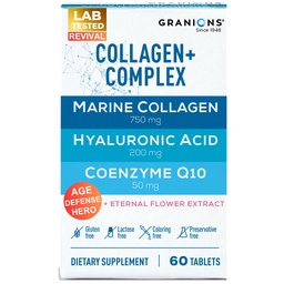 Marine Collagen Pills Complex – 200mg Hyaluronic Acid Supplement, Coenzyme Q10 CoQ10, Hydrolyzed Marine Collagen Peptides, Eternal Flower Hydration, Age Defense Supplements - 60 Sealed Tablets