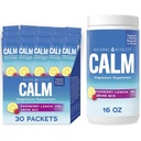 Natural Vitality Calm, Magnesium Citrate Supplement, Anti-Stress Drink Mix Powder - Gluten Free, Vegan, & Non-GMO, Raspberry Lemon, 16 oz (Pack of 1) & 0.12 oz (Pack of 30)