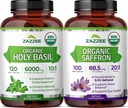 Zazzee Organic Adaptogen Support Bundle | USDA Organic Saffron 20:1 Extract Plus 10:1 Tulsi Holy Basil Extract Capsules | Non-GMO Vegan & ISO Lab Tested