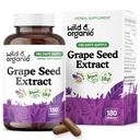 Wild & Organic Grape Seed Extract Capsules - Antioxidant Support - Grapeseed Extract 400 mg - 95% Polyphenols - 180 Vegan Capsules - 6 Month Supply - Non-GMO