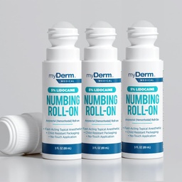 Myderm Medical 5% Lidocaine Numbing Roll On - Pack of 3 - for Minor Aches, Scratches and Hemorrhoidal Discomfort - Made in The USA (3 Pack)