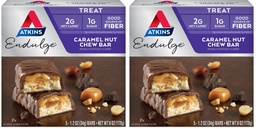 Atkins Endulge Caramel Nut Chew Bar, Dessert Favorite, 1g Sugar, Good Source of Fiber, 5 Count (Pack of 2)